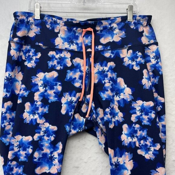 Old Navy Active Leggings Women Sz XXL Blue Pink Floral Pull On Go Dry Drawstring - Picture 7 of 11